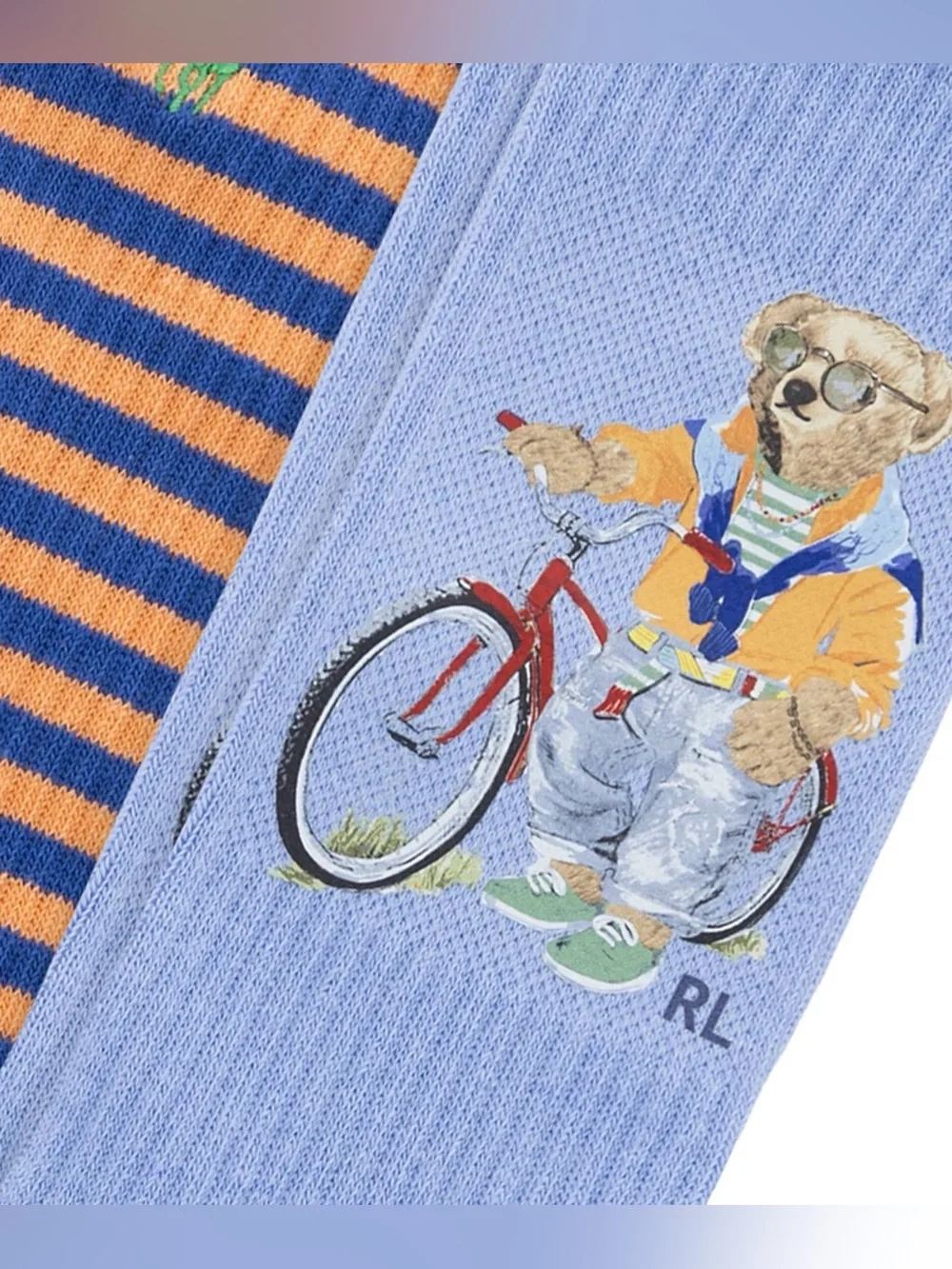 Polo Ralph Lauren VACATION BICYCLE BEAR 6-Pack Half Cushion Crew Socks sz 10-13